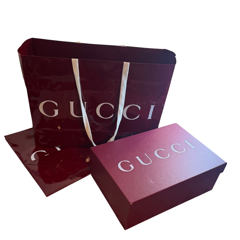 Gucci Burgundy Rosso Ancora Storage Box 2 Shopping Bags Care Booklet Set Tissue